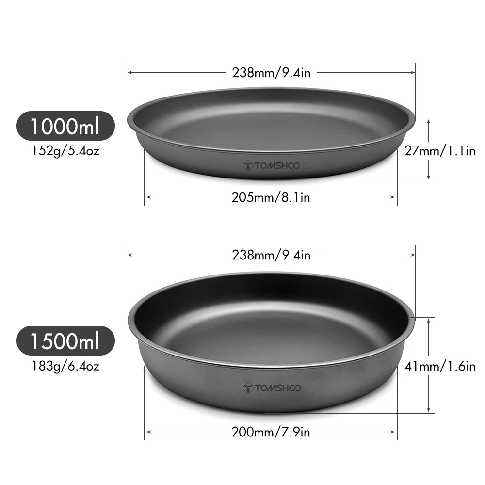 Tomshoo 1000/1500ml Lightweight Titanium Frying Pan Dinner Fruit