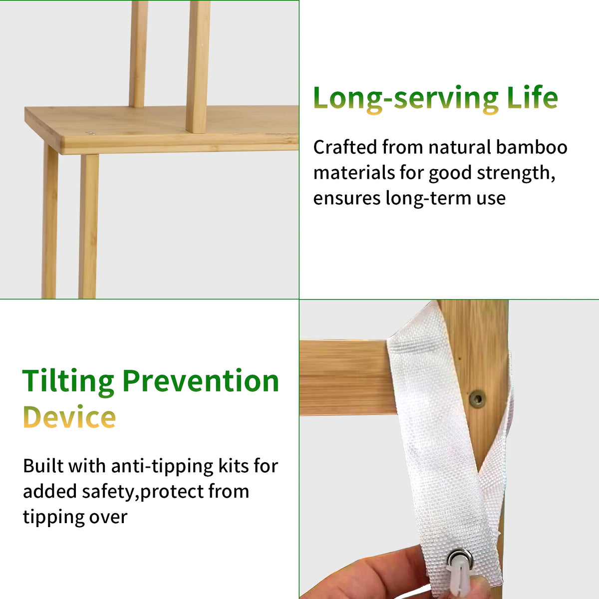 Bamboo Storage Rack Shelving Unit High Low Shelves