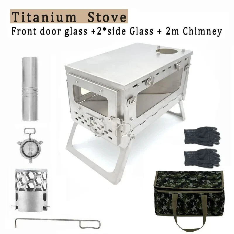 Tryhomy 1mm Titanium Wood Stove Folding Ultralight Camping