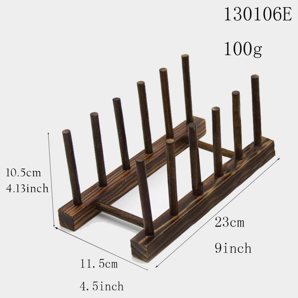 Wooden Dish Drain Rack Dinnerware Storage Organizer Tray