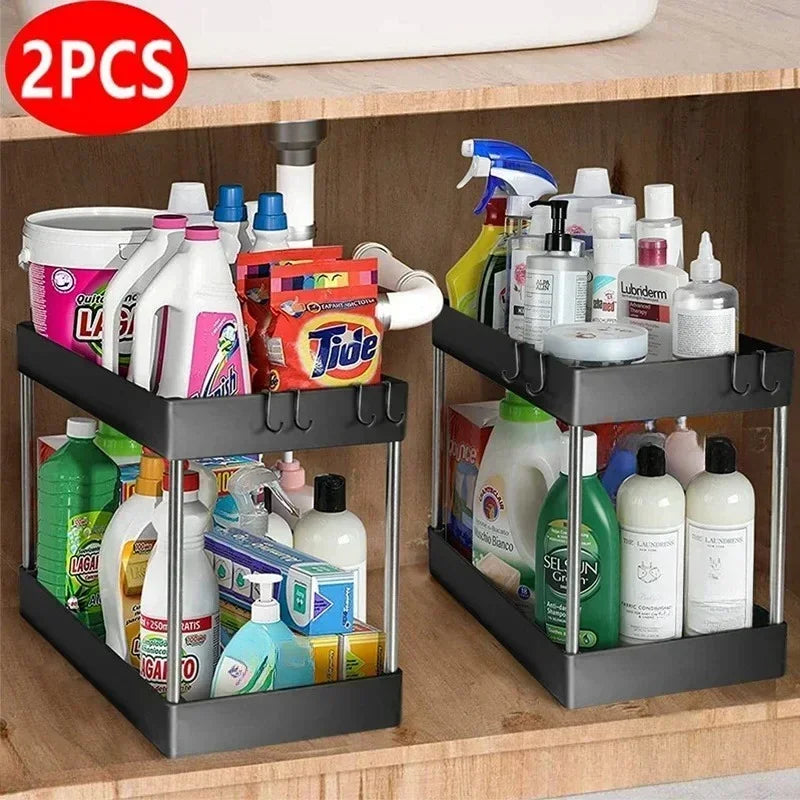 1/2 Under Sink Storage Organizer Tier Drawer Multipurpose