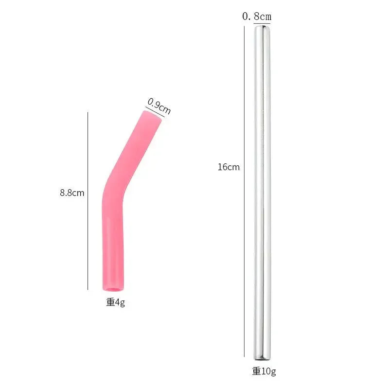 1set Long Stainless Steel Straw Silicone Straw Sleeve