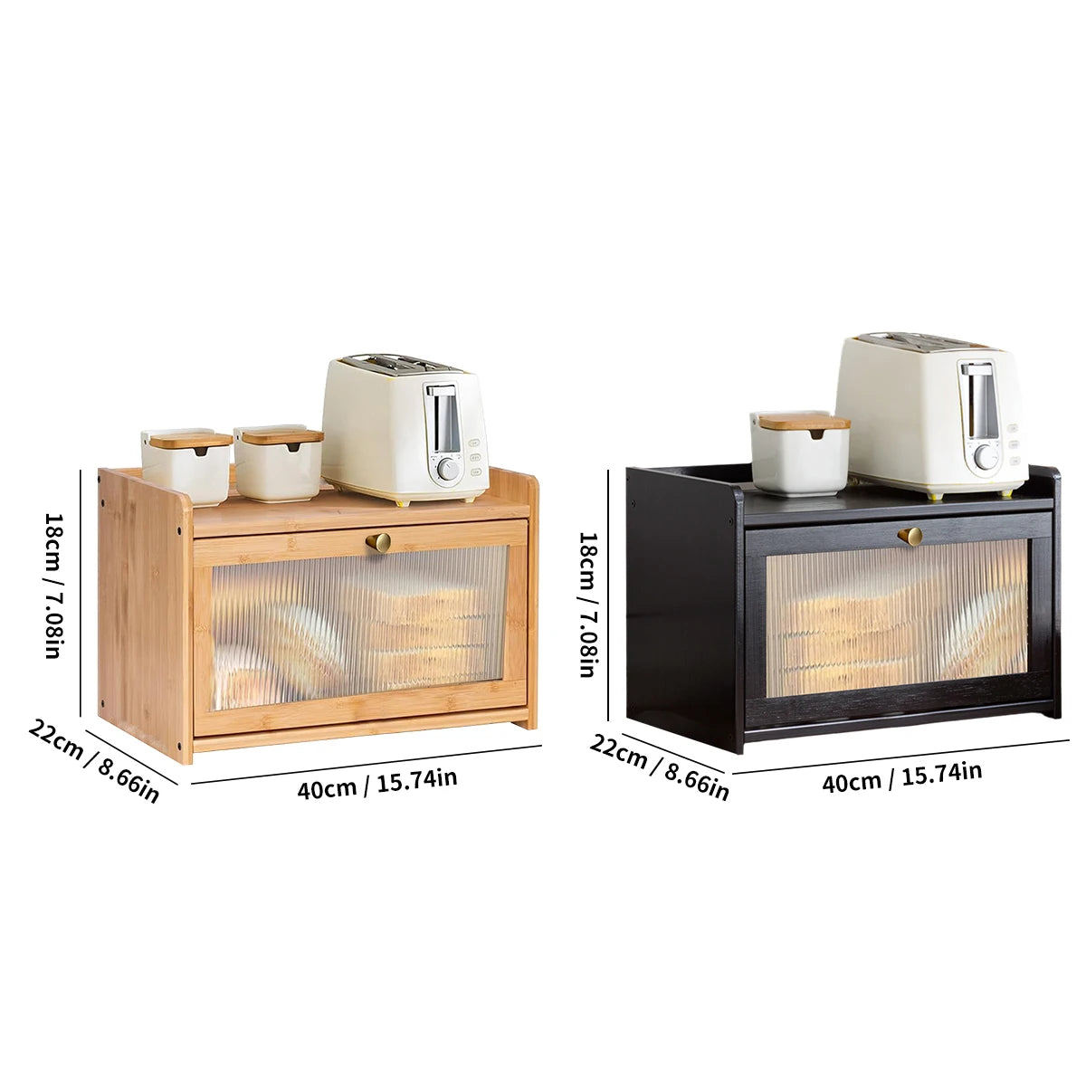 Bamboo Large Capacity Bread Box Countertop Organizer Acrylic