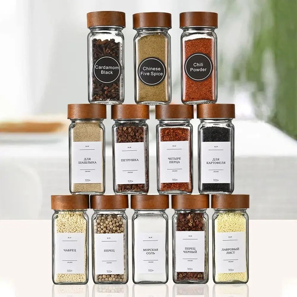 Square Spice Jars Wooden Lid Spice Jars Shaker