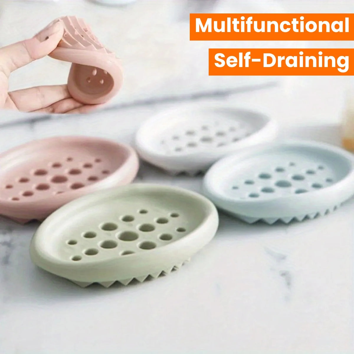 Oval Silicone Soap Dish Self Draining Bathroom Storage