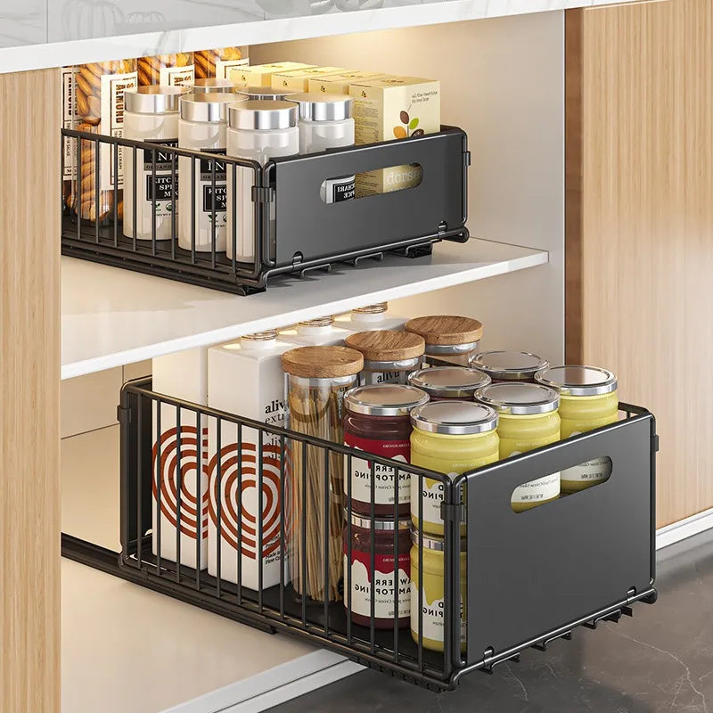 Non Perforated Folding Cabinet Pull-Out Basket Snack Storage