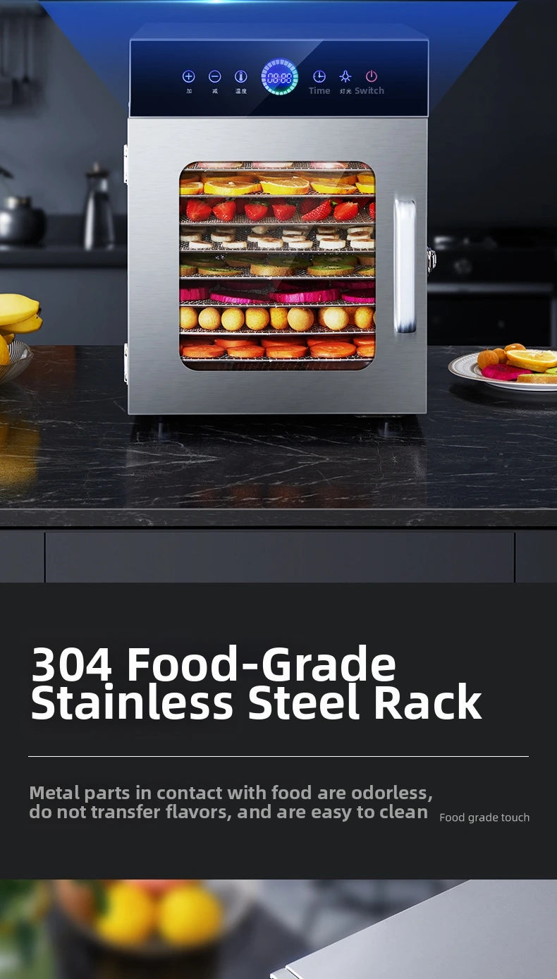 8-Tier Stainless Steel Food Dehydrator Commercial Power Digital