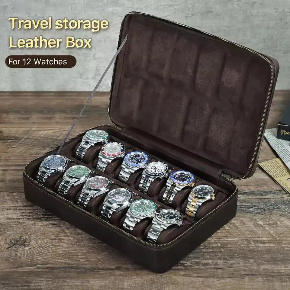 Vintage Leather Watch Box Organizer Men Travel Storage