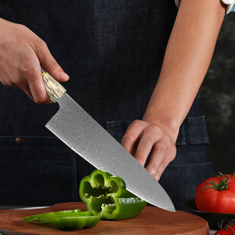 Damascus Knives Meat Cleaver Wooden Handle Chef Slicng