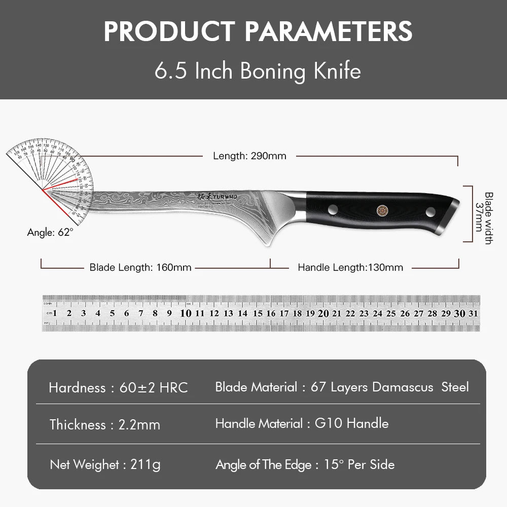 Turwho Boning Knife Damascus Steel Knives Butcher Cleaver