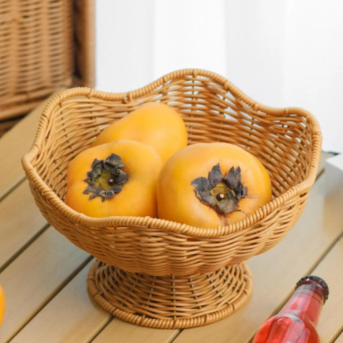 Fruit Basket Hand Rattan Woven Snack Tray Bread