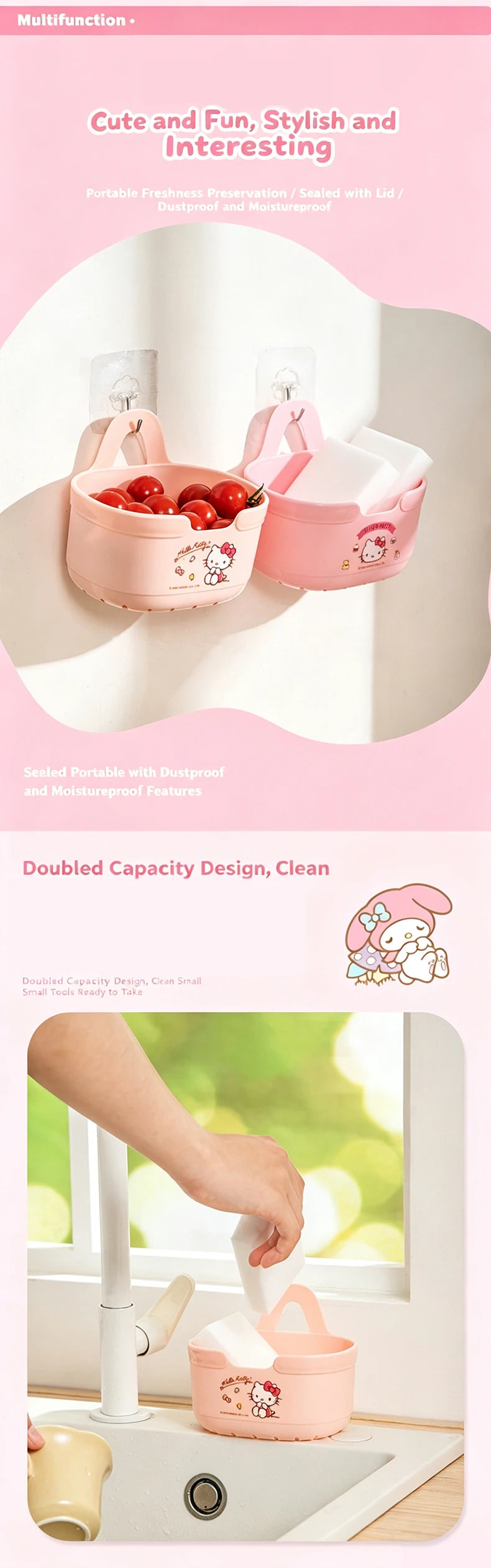 Sanrio Licensed Hanging Drain Basket Hello Kitty Melody