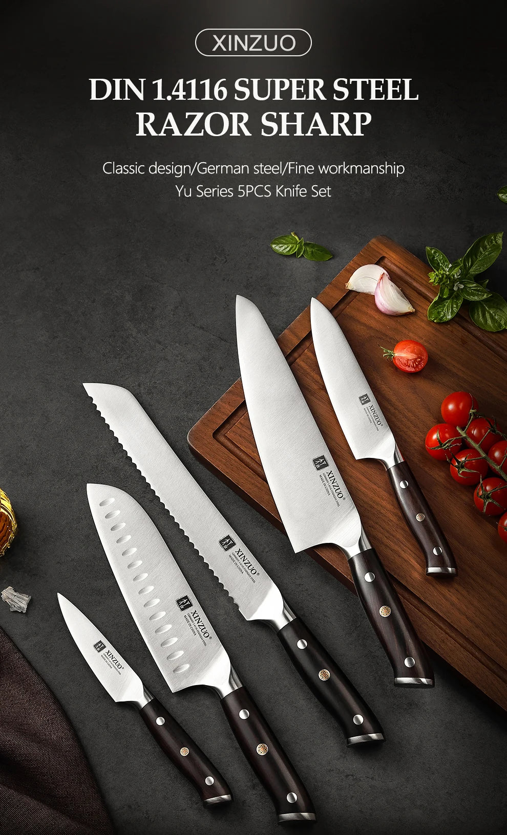 Xinzuo 1-5pcs Stainless Steel Knives Germany 4116 Steel
