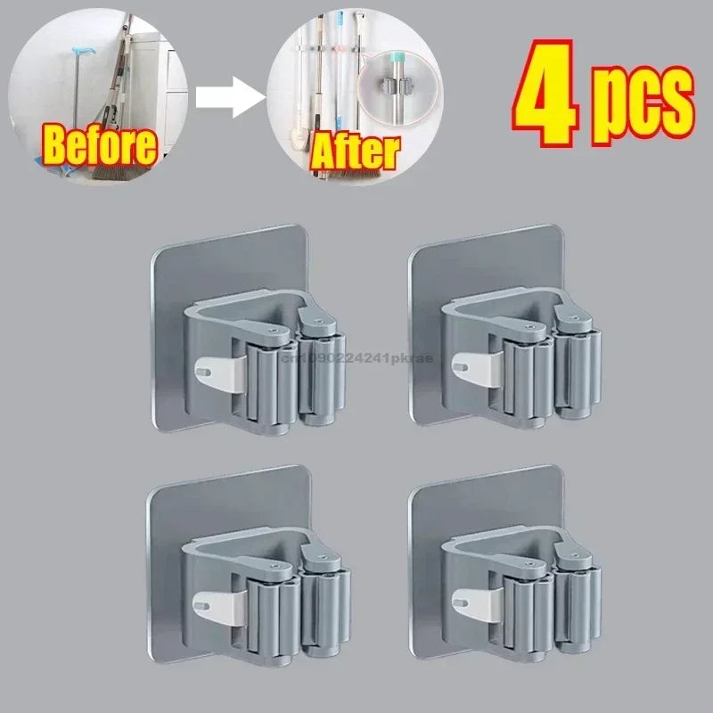 Mop Broom Holder Storage Rack Adhesive Hooks Wall