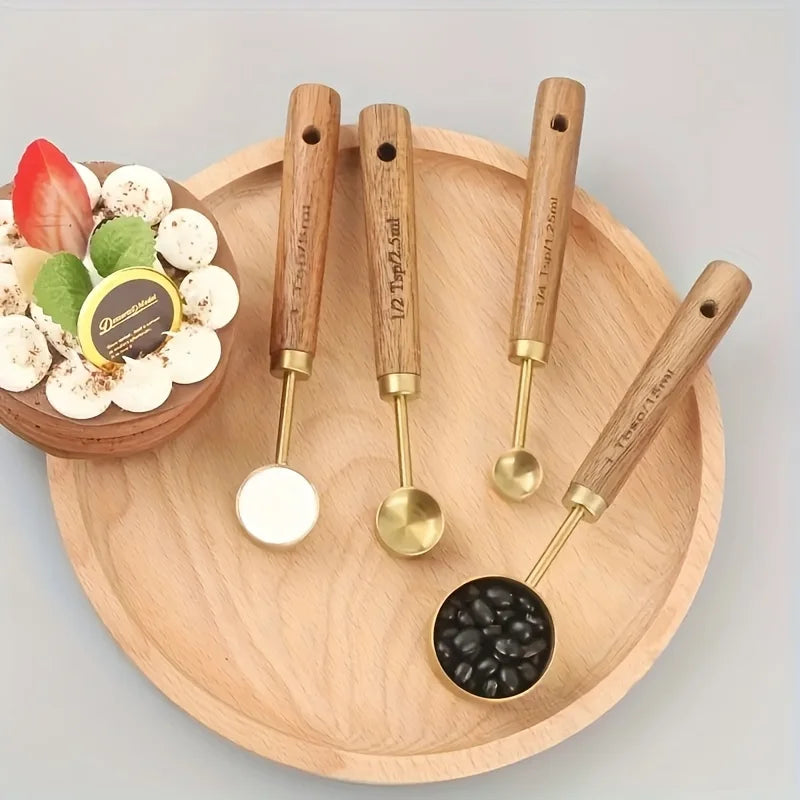 4pcs Golden Measuring Cups Spoons Stainless Steel Measuring