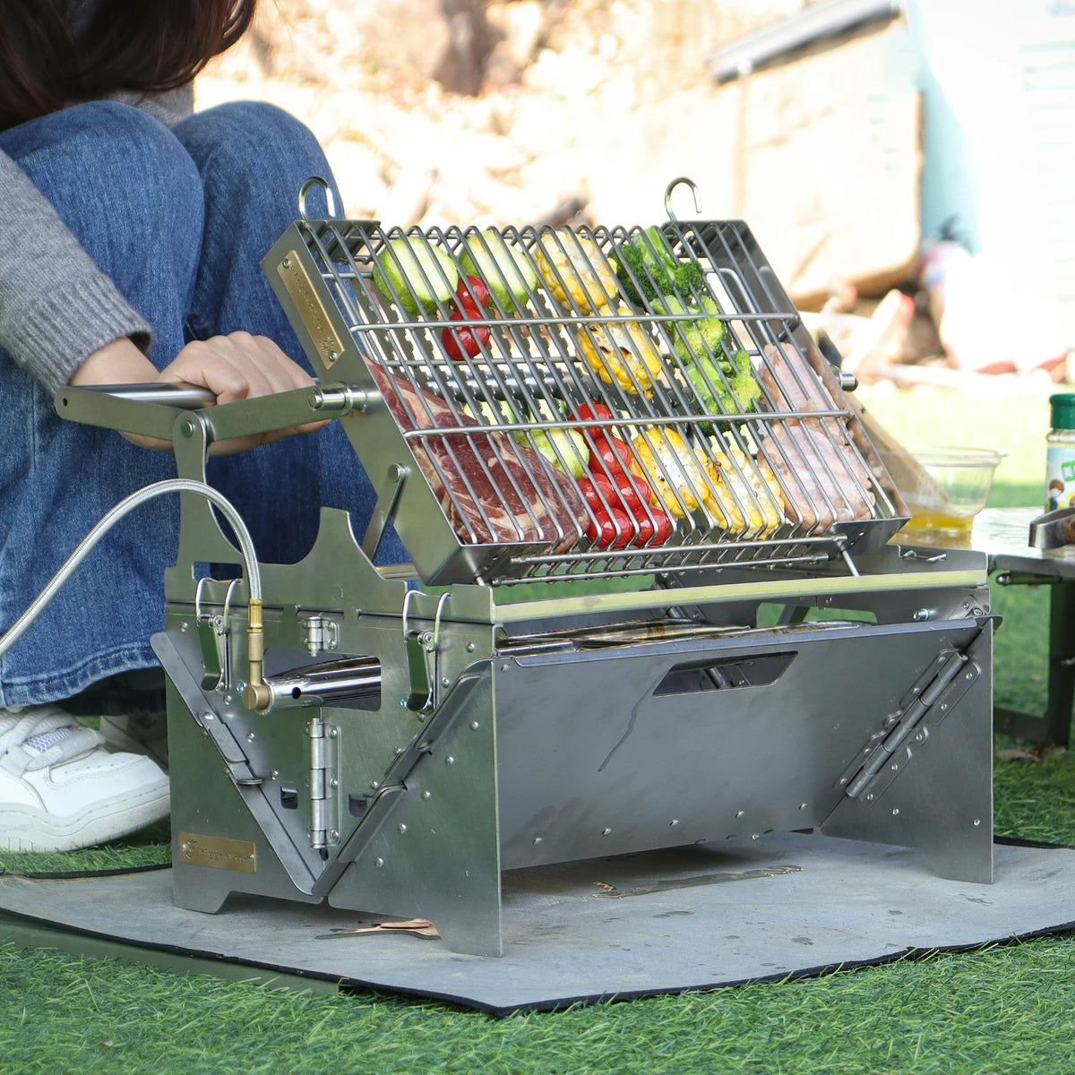 360 Camping Rotatable Grill Dual-Fuel Charcoal Gas Stove