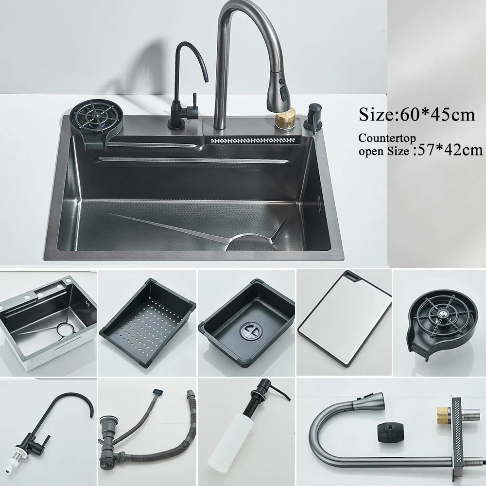 304 Stainless Steel Waterfall Sink Large Slot Integrated