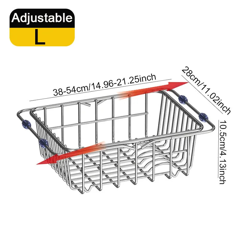 Adjustable Drain Baskte Stainless Steel Sink Tableware Rack