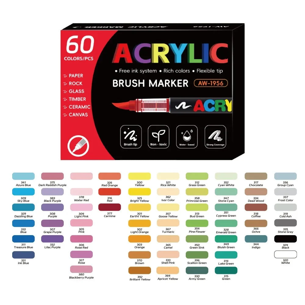 12/168/288 Colors Acrylic Paint Pen Marker Brush Tip
