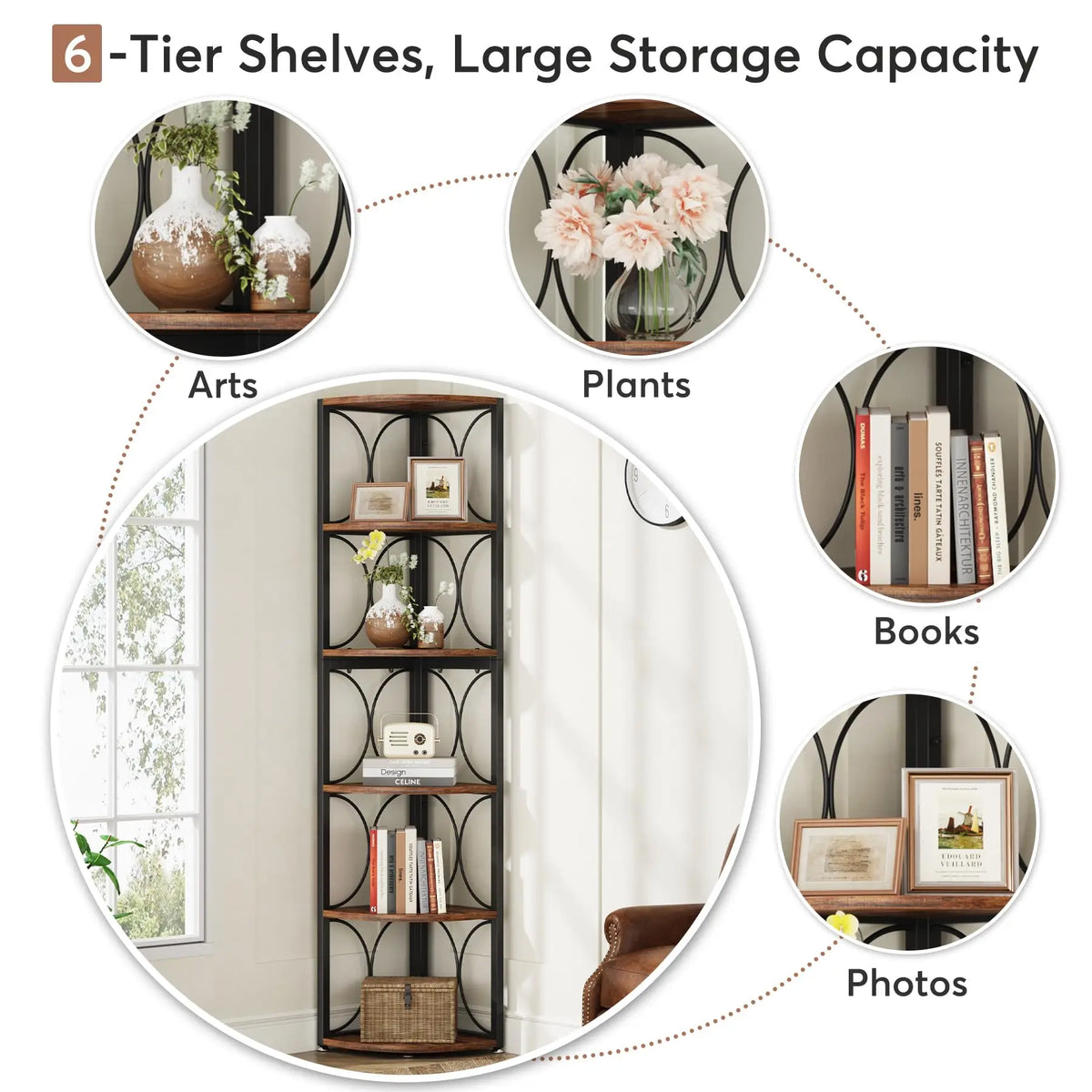 Tribesigns 67 Inch Tall Corner Shelf Tier Rustic