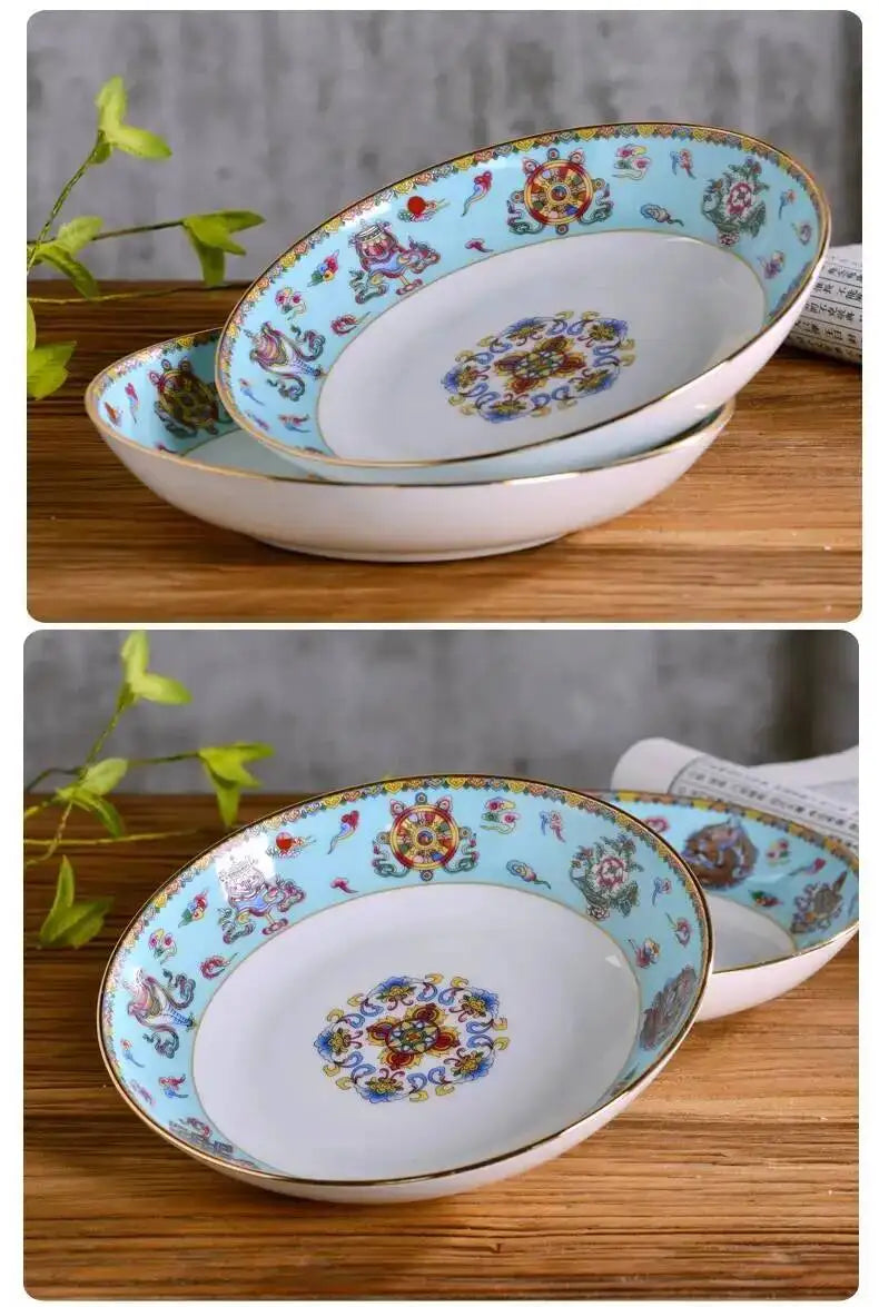 Gold Border Enamel Deep Plate Chinese Bone China