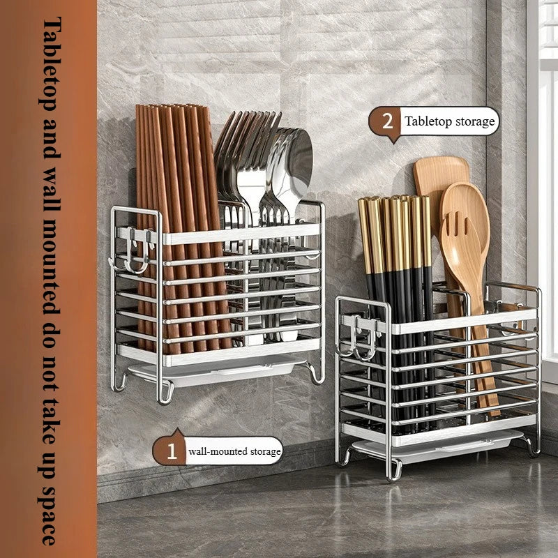 No-Drill Wall Mount Utensil Holder Stainless Steel Organizer