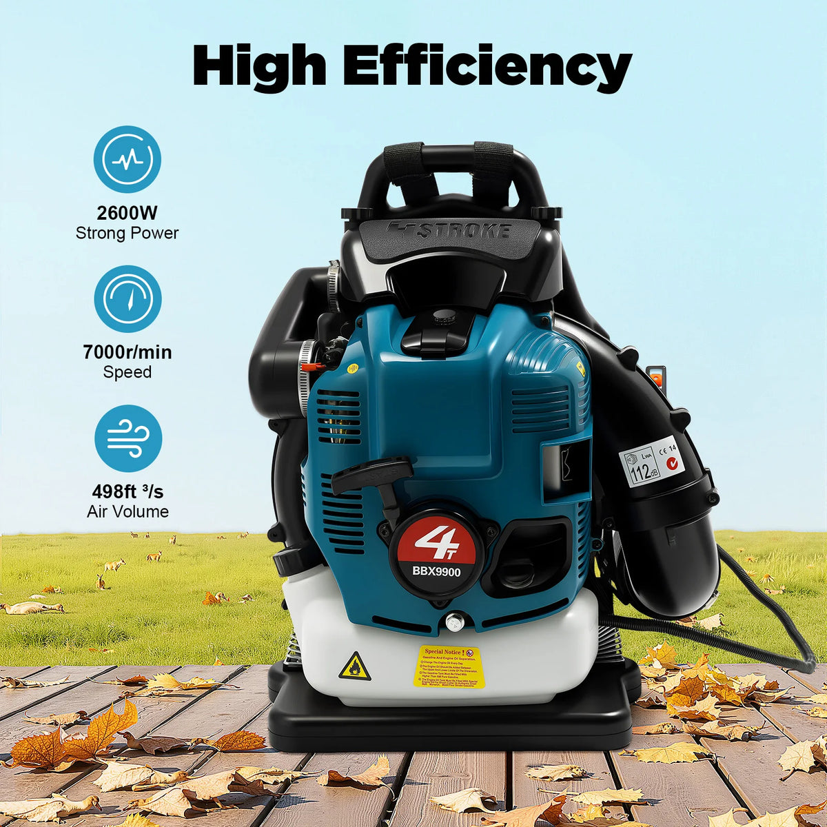 75 6cc 4-Stroke Gas Backpack Leaf Blower 2600w