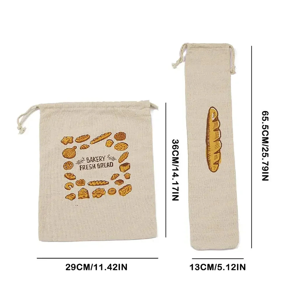 Linen Bread Bags Reusable Drawstring Large Washable Storage