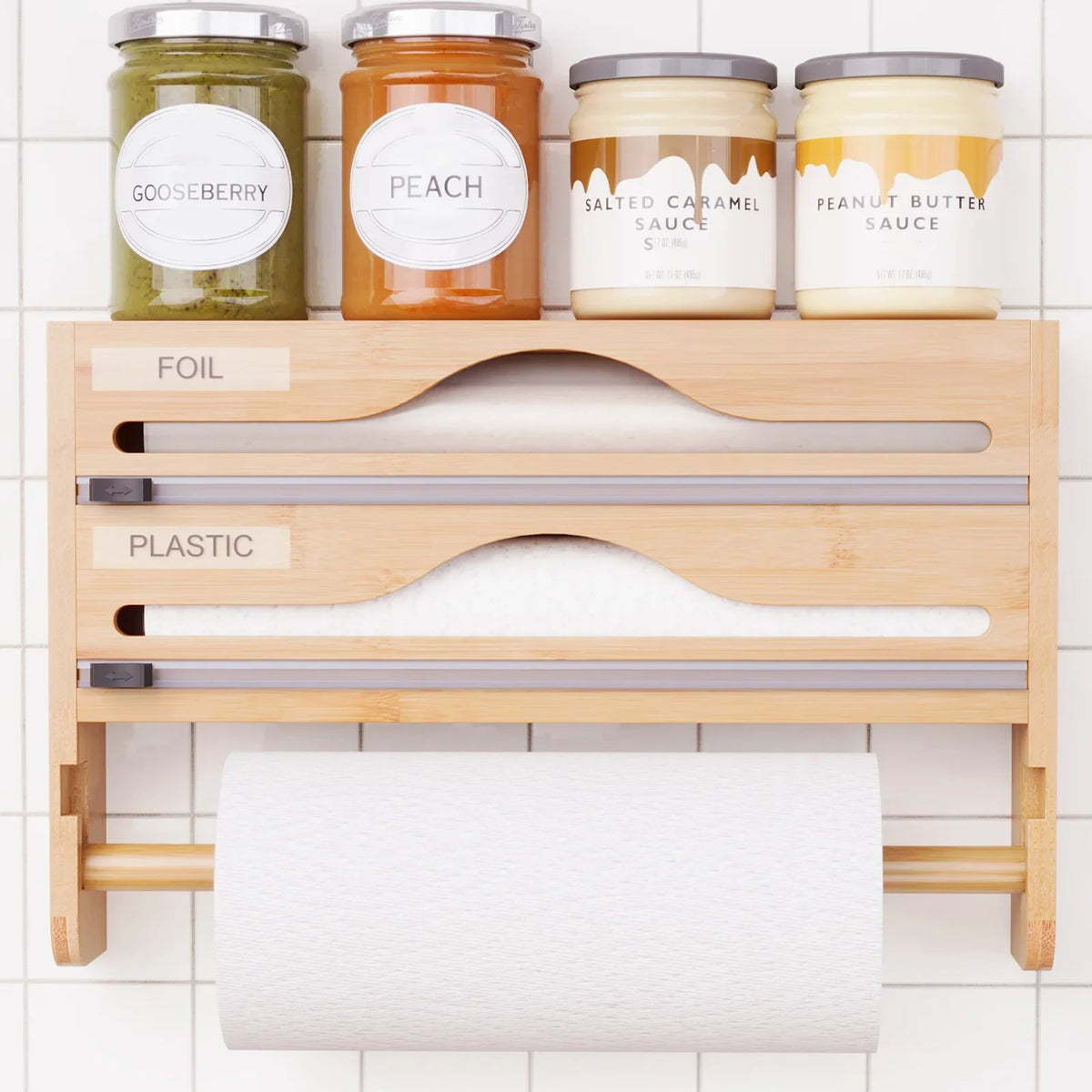 Bamboo Compartment Cling Film Tin Foil Cutter Box