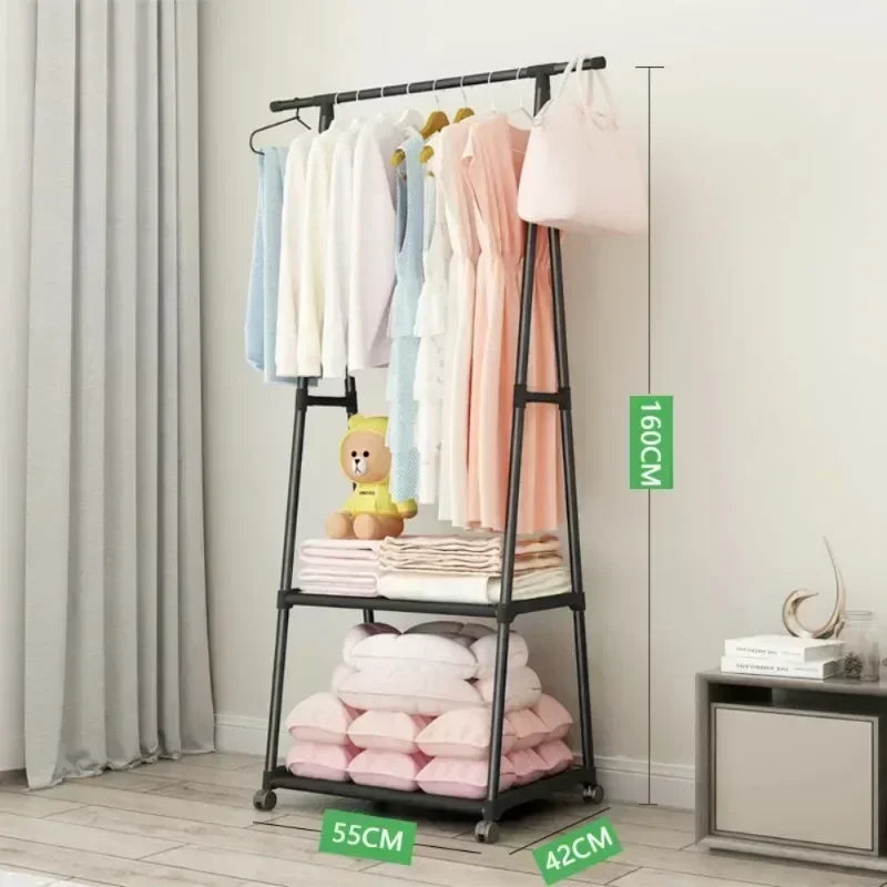 Simple Floor Standing Clothes Drying Rack Wheels Storage