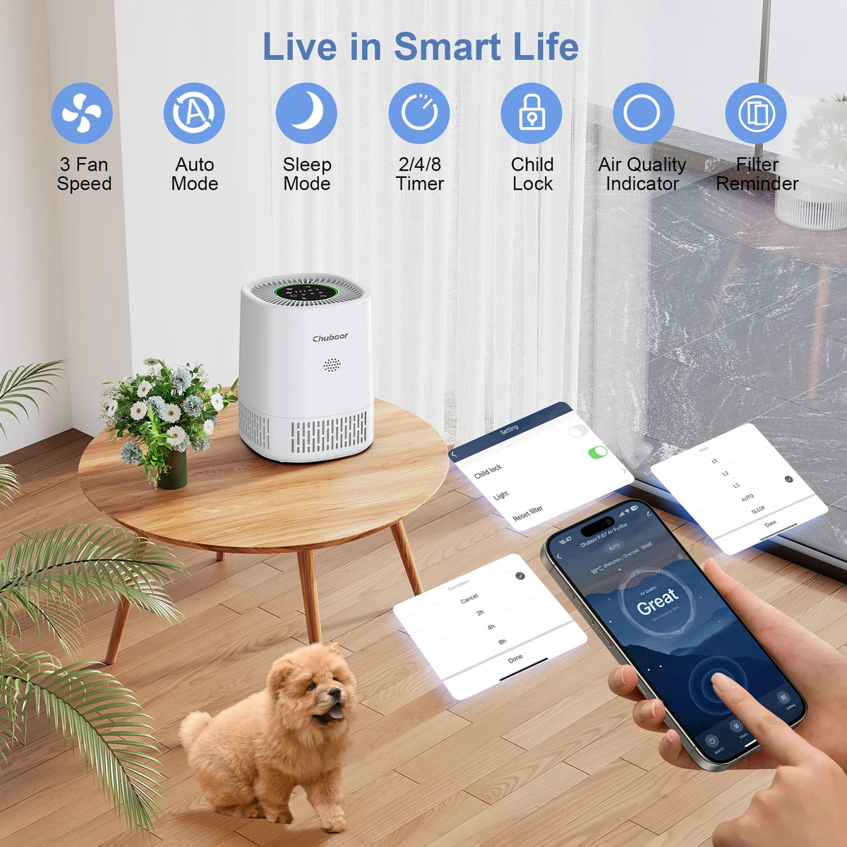 Chuboor Air Purifiers Bedroom Filter Cleaner Sponge Filters