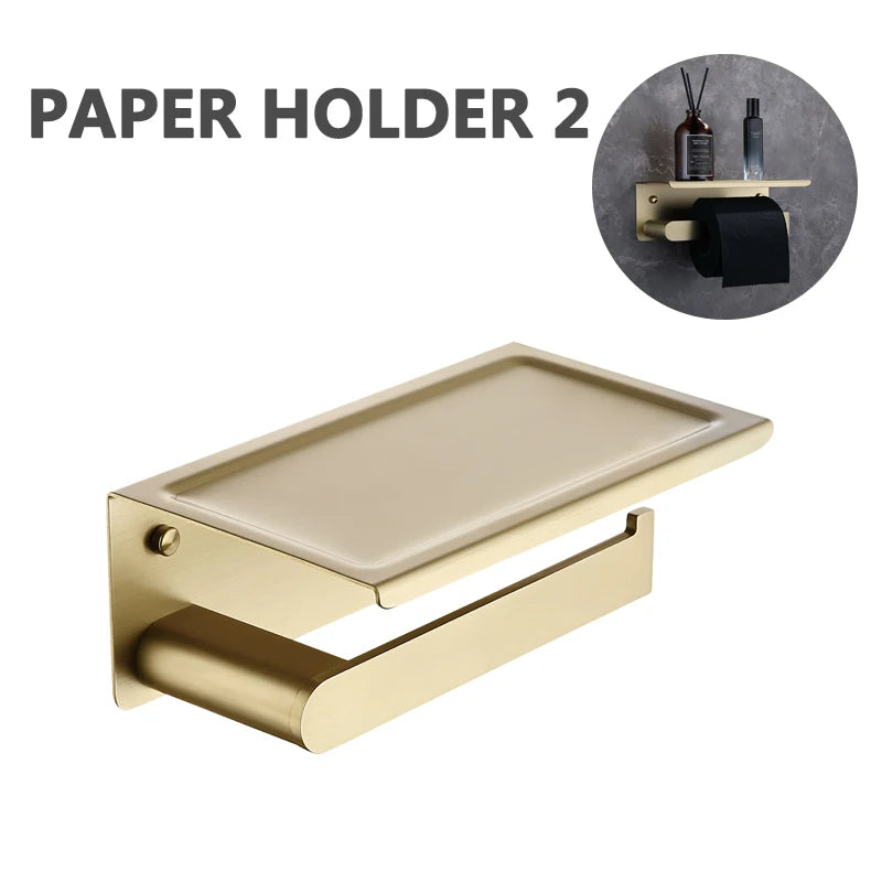 Brushed Gold Towel Ring Holder Bar Rack Brush/Paper