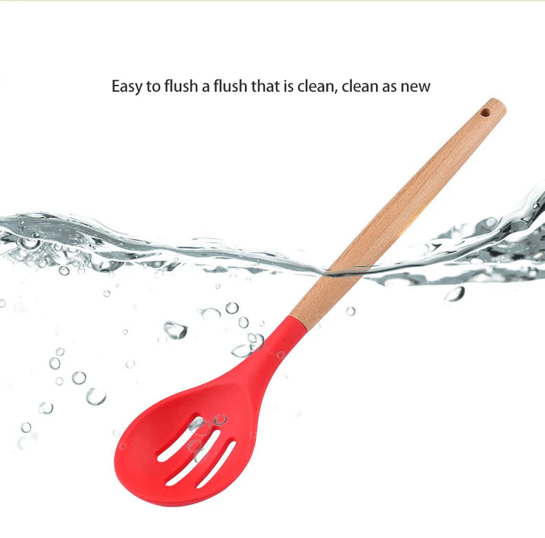 1pc Silicone Skimmer Colander Slotted Serving Spoon Salad