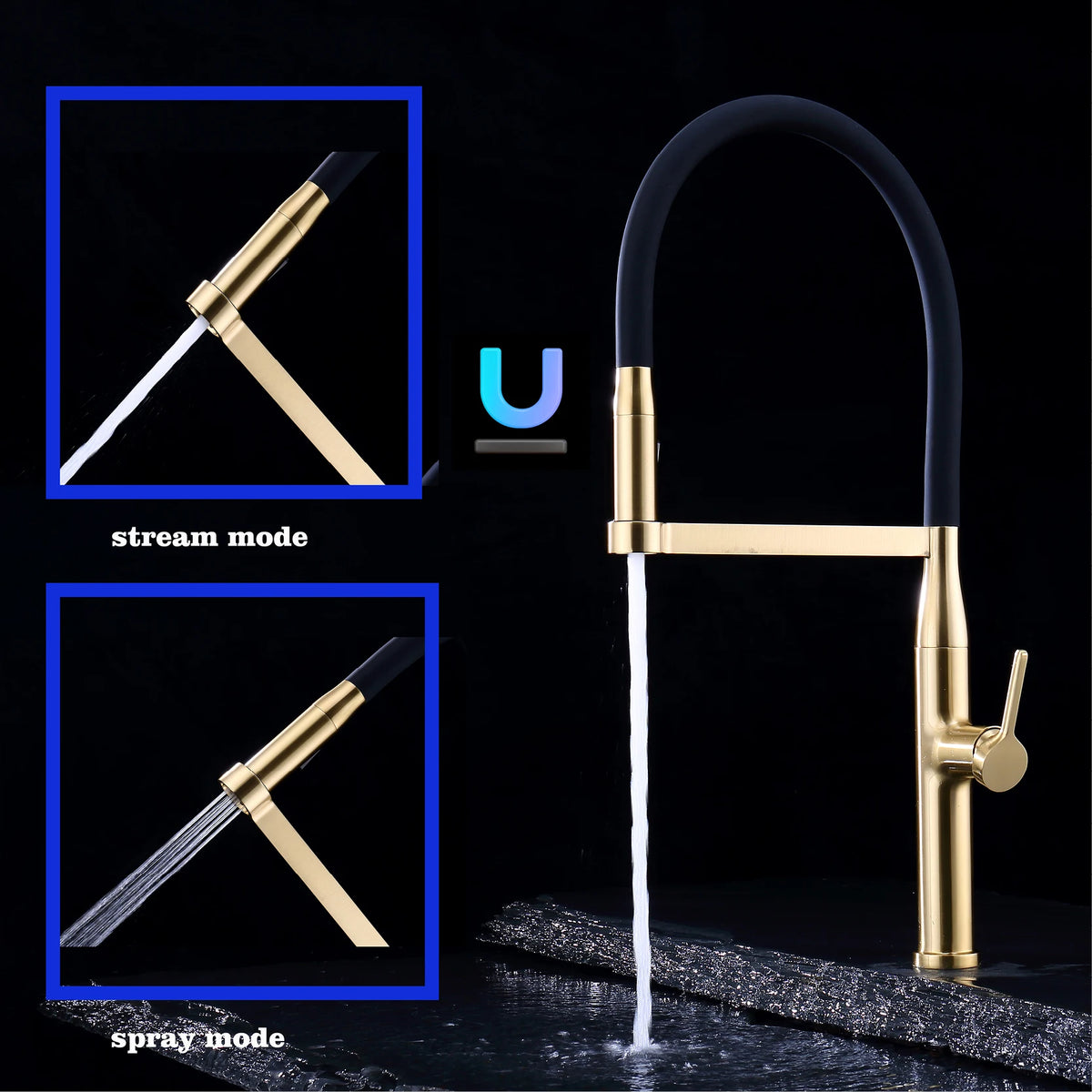 Luxury Brushed Gold Brass Pull Out Faucet Ceramic