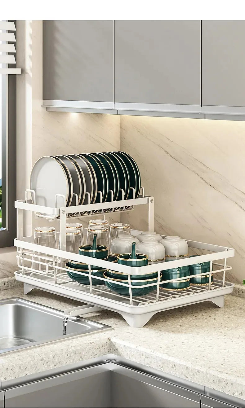 2-Tier Stainless Steel Dish Drying Rack Drainboard Rustproof