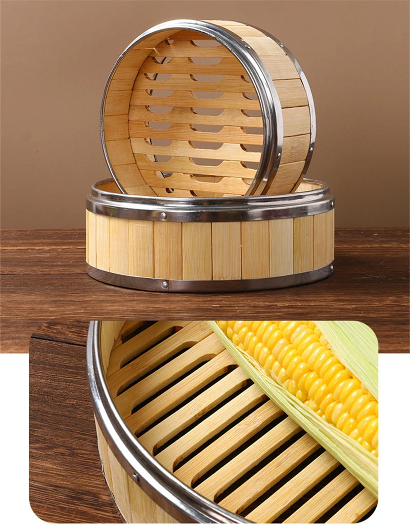 Reusable Round Bamboo Steamer Cover Dumplings Steaming Grid