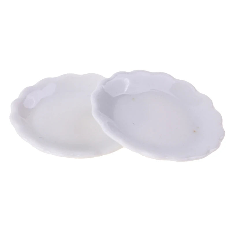 2pcs 12 Dollhouse Miniature Ceramic Plate Dessert Lace