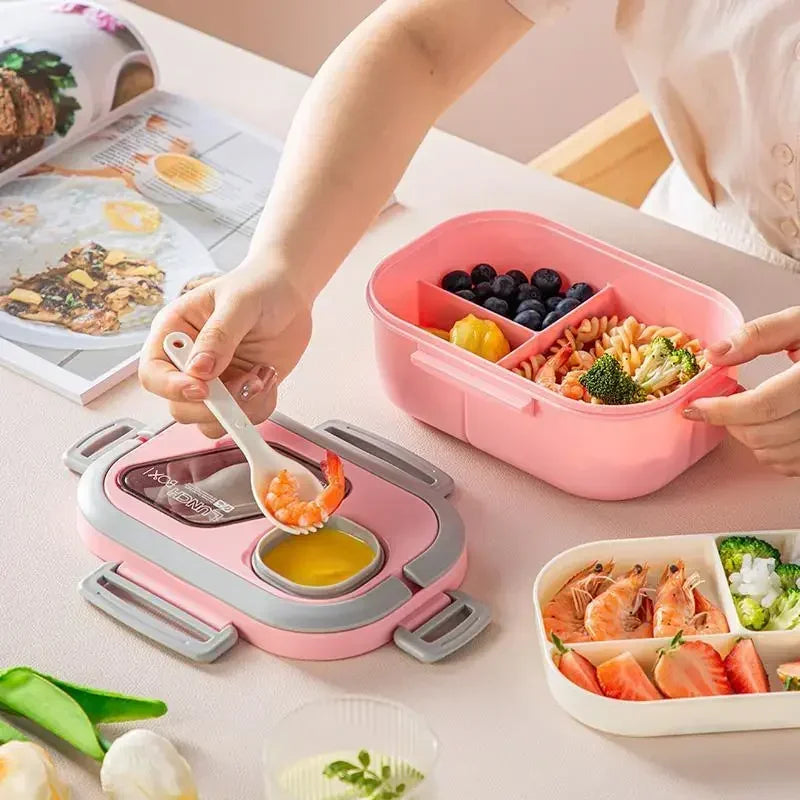 Lunch Box Compartment Wheat Straw Bento Carrying Handle