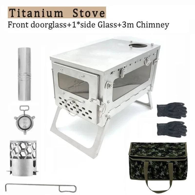Tryhomy 1mm Titanium Wood Stove Folding Ultralight Camping