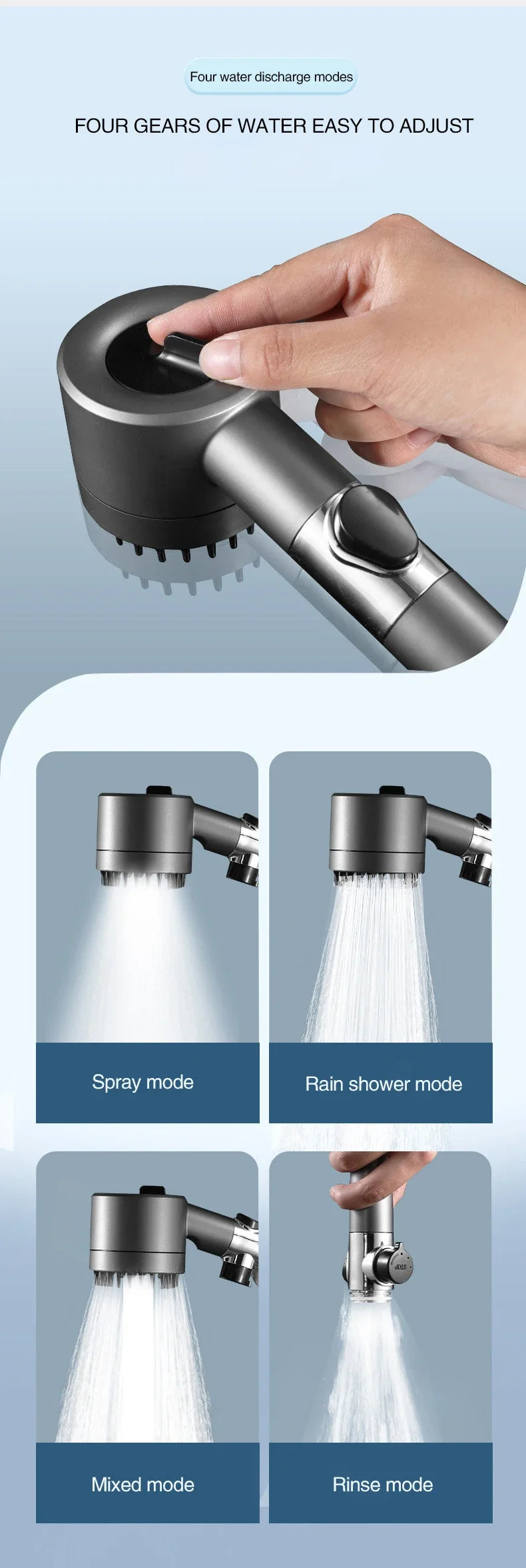 High Pressurized Filter Shower Head 3-Mode Adjustable Spray