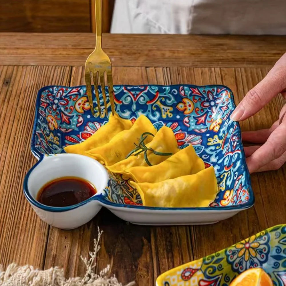 Bohemian Dumpling Plate Vinegar Dish Ceramic Plate Segmented