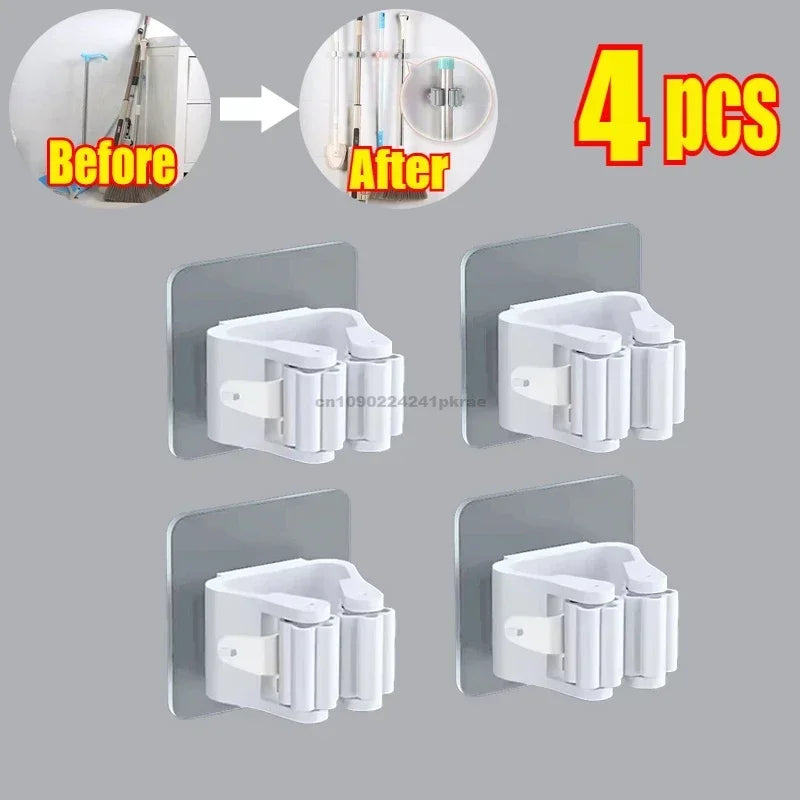 Mop Broom Holder Storage Rack Adhesive Hooks Wall