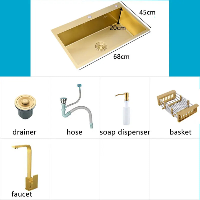 Gold Sink Above Counter 304 Stainless Steel Bowl