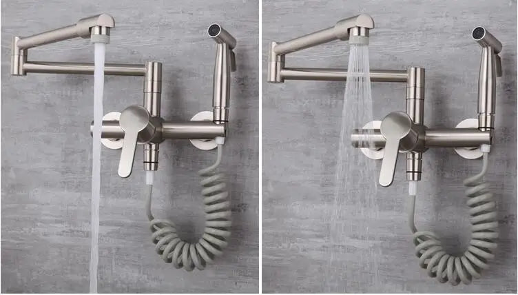 Black Sink Mixer 304 Sus Wall Mounted Foldable