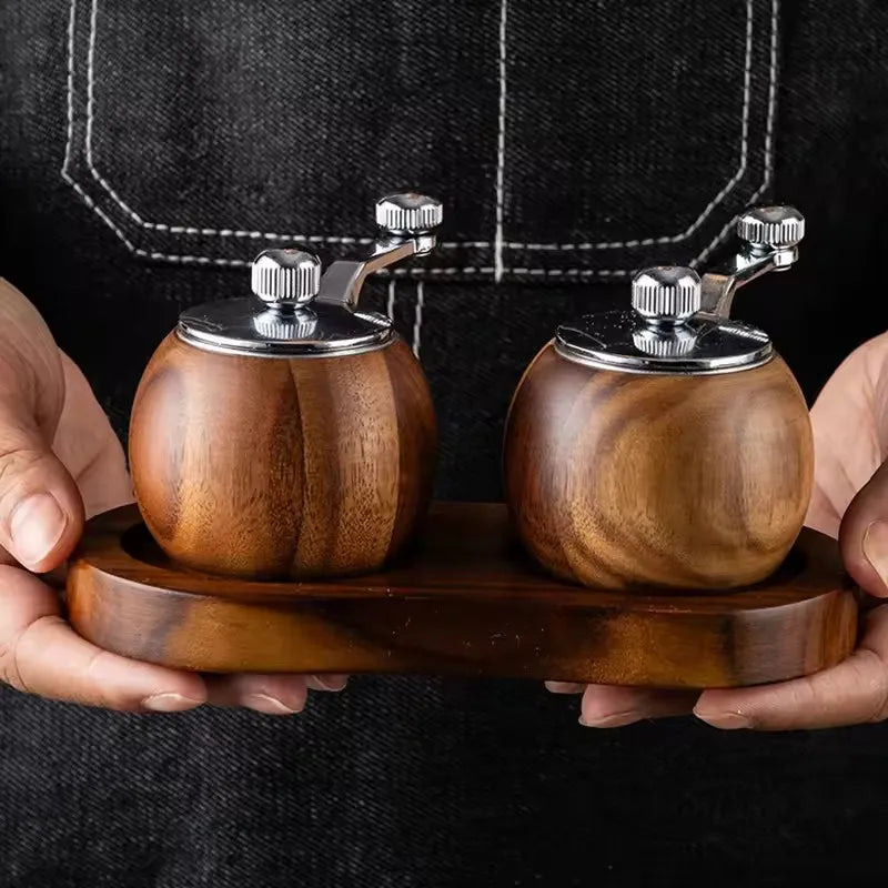 Wood Salt Pepper Mill Hand Operated Mini Ceramic