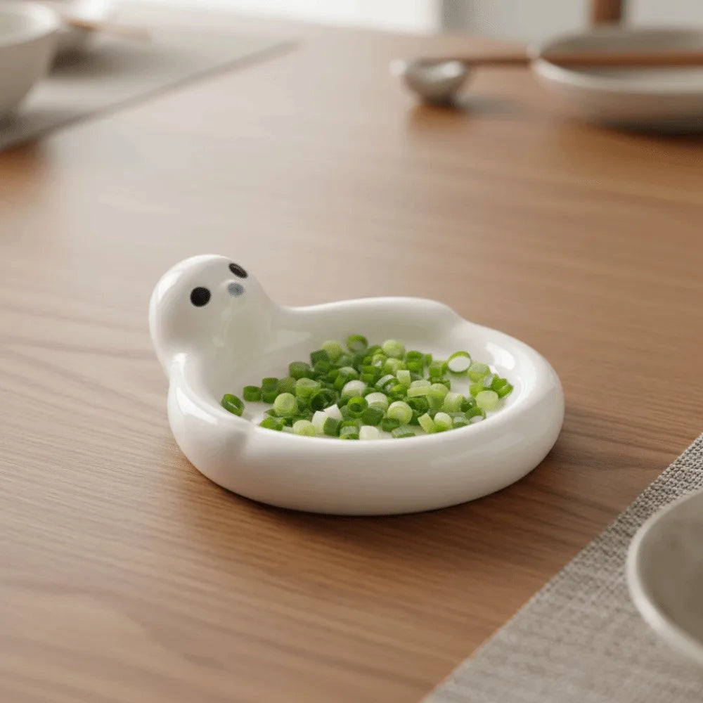 Tableware Ceramic Cartoon Animal Dipping Dishes Round White