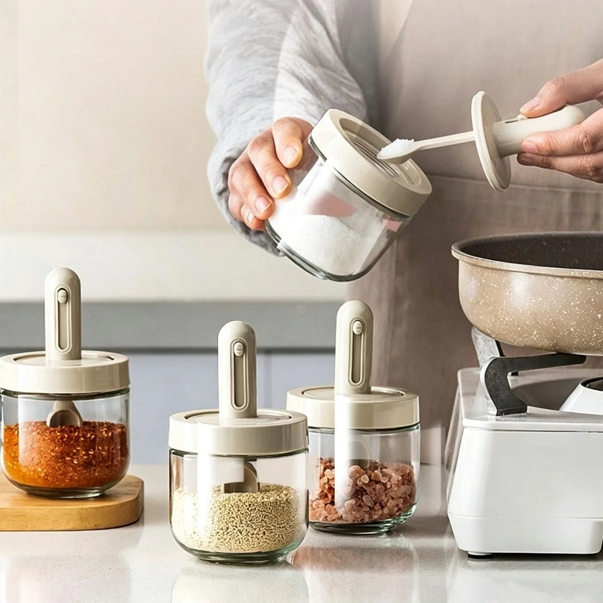Glass Seasoning Bottle Telescopic Spoon Leak Proof Salt