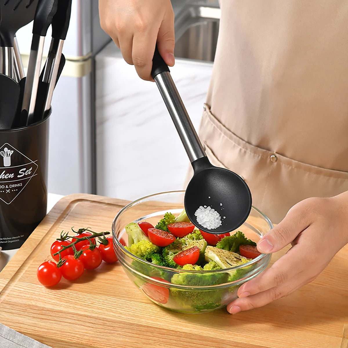 15pcs Silicone Kitchenware Stainless Steel Handle Cooking