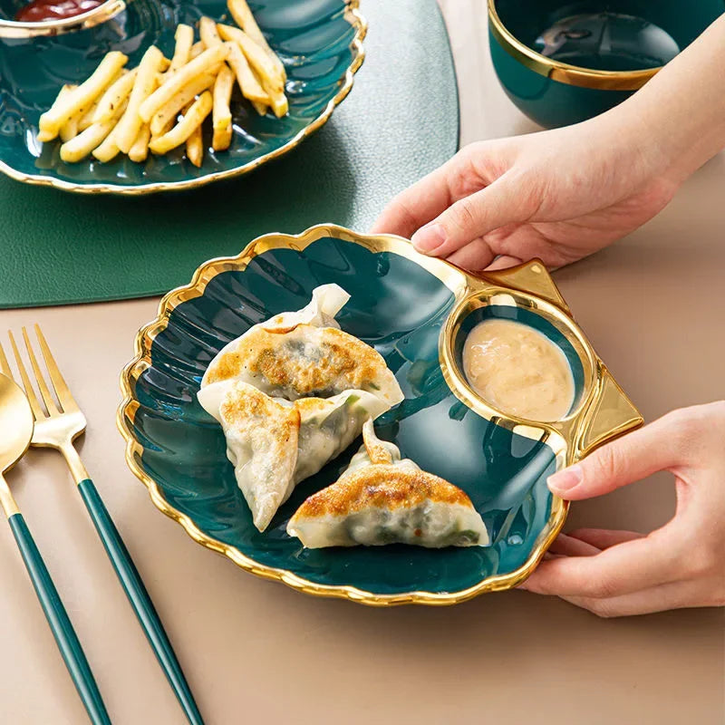 Inch Dark Green Shell Dinner Plate Under-Glazed Ceramic