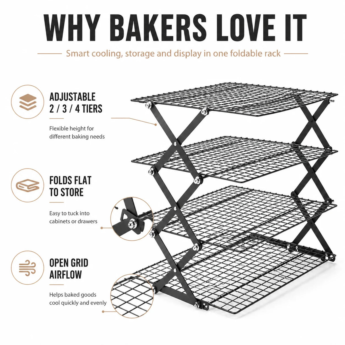 Foldable 2/3/4 Tier Cooling Rack Baking Space Saving